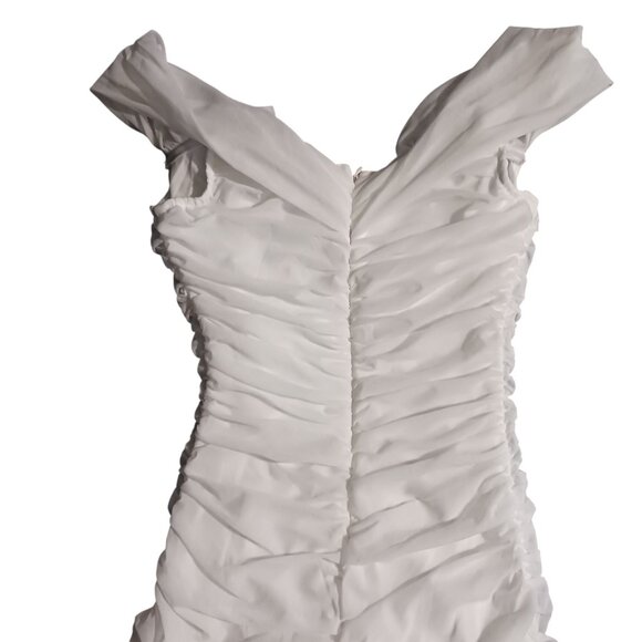 Lulus Ruched Romantic White Mesh Off-the-Shoulder Mermaid Maxi Dress, Size M - Picture 8 of 16